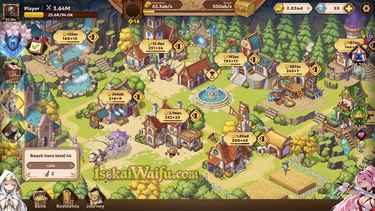 Village buildings and coin income
